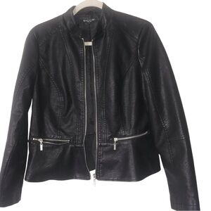 Baccini Black Faux Leather Zip-Front Moto Jacket